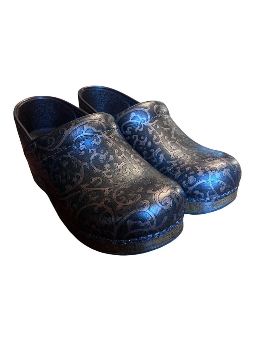 DANSKO Patent Professional Tooled Patent Brown Leather Clogs EU 38 US 7.5-8